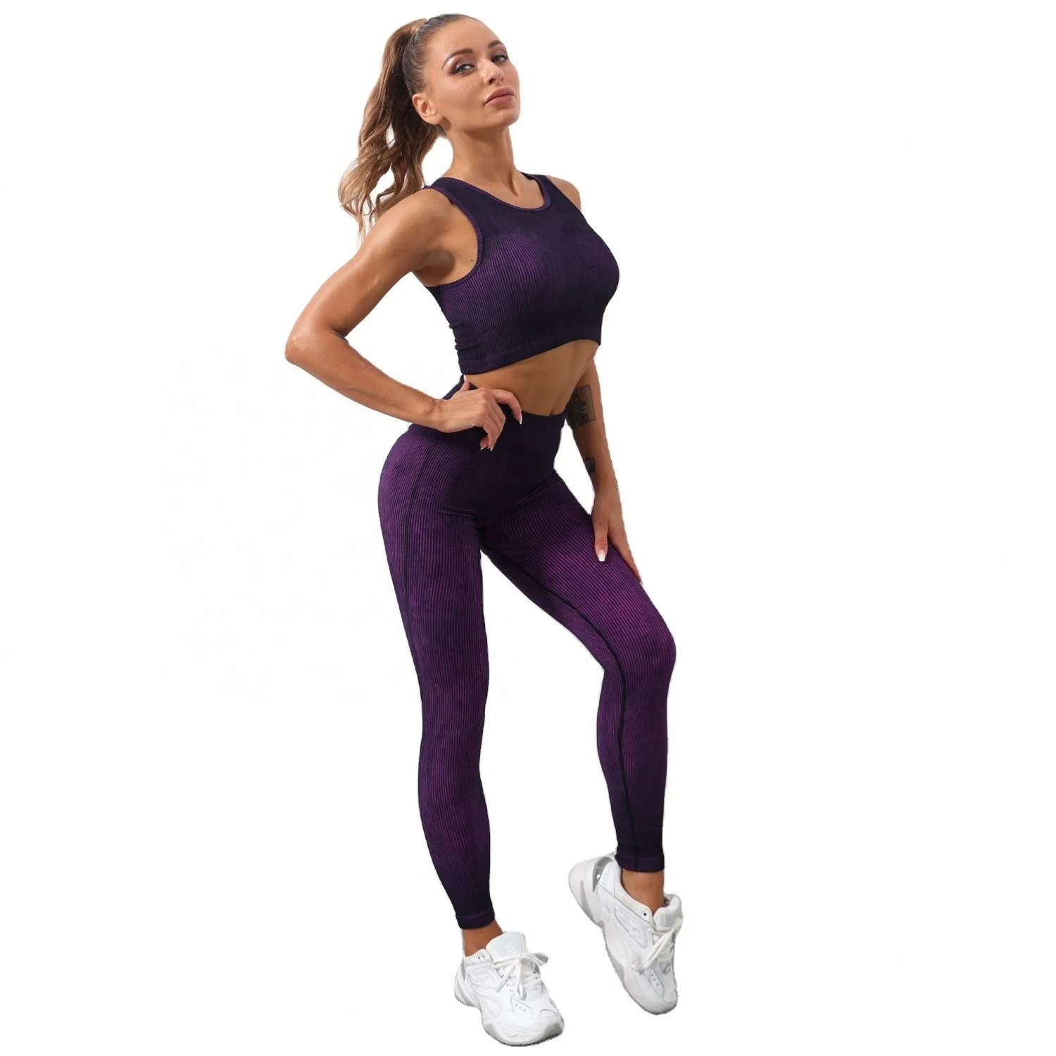 

Tiktok Hot Women Push Up Sports Bra And Long Tights Workout Wear Sexy Two Pcs Breathable Seamless Yoga Set, Black/pink/orange/green