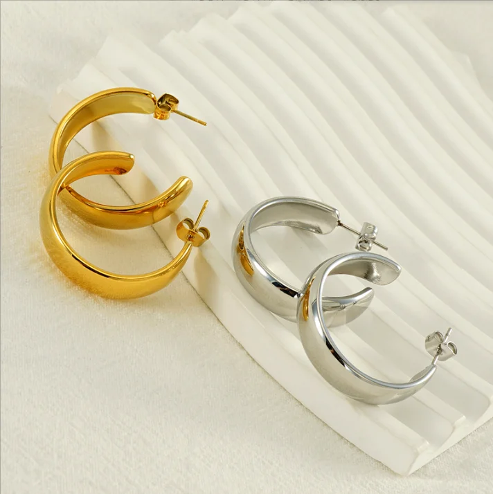 

Copper Gold Plated Chunky C shape hoop Drop Earring for Women Jewelry