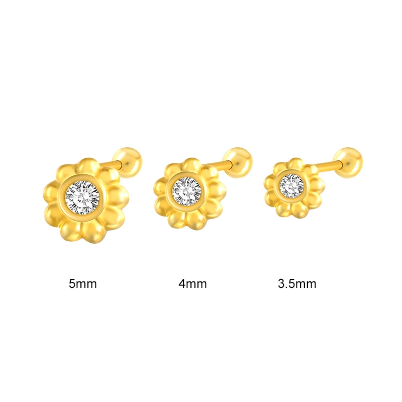 

Romantic mini flower diamond Bali beads earring 18k gold plated S925 silver piercing stud earrings