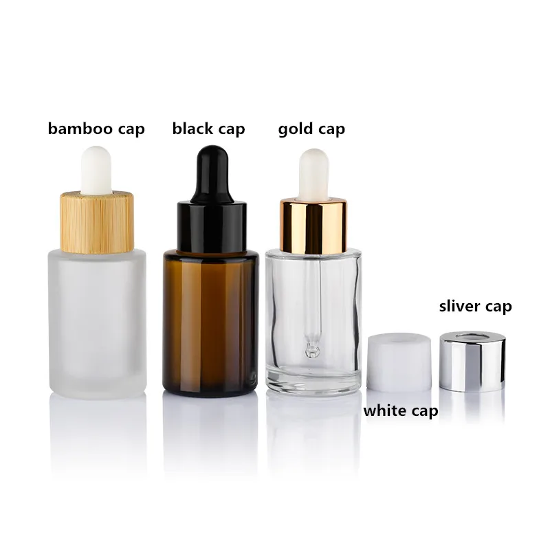 

10ml 15ml 20ml 30ml 40ml 50ml 60ml 100ml 120ml brown amber frosted clear flat glass oil serum bottle with lid