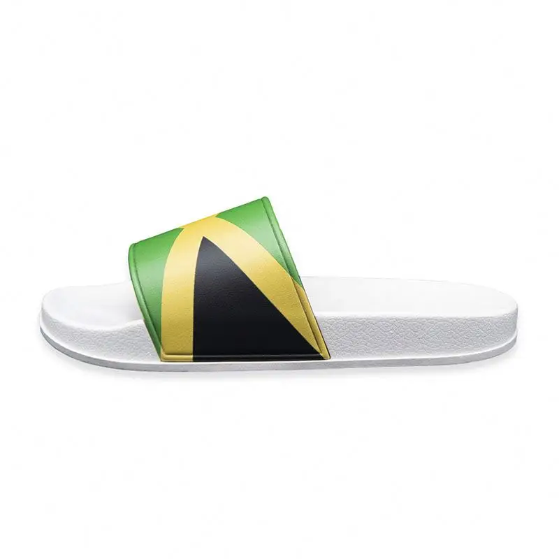 

New hot sale Beach Slippers Fits Women Men Black Slippers Print Sandals Haiti Flag