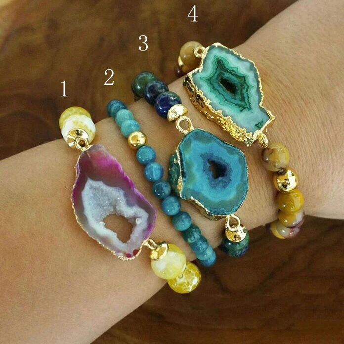 

LS-E1148 Amazing agate druzy charm bracelet gemstone beaded bracelet handmade bead jewelry