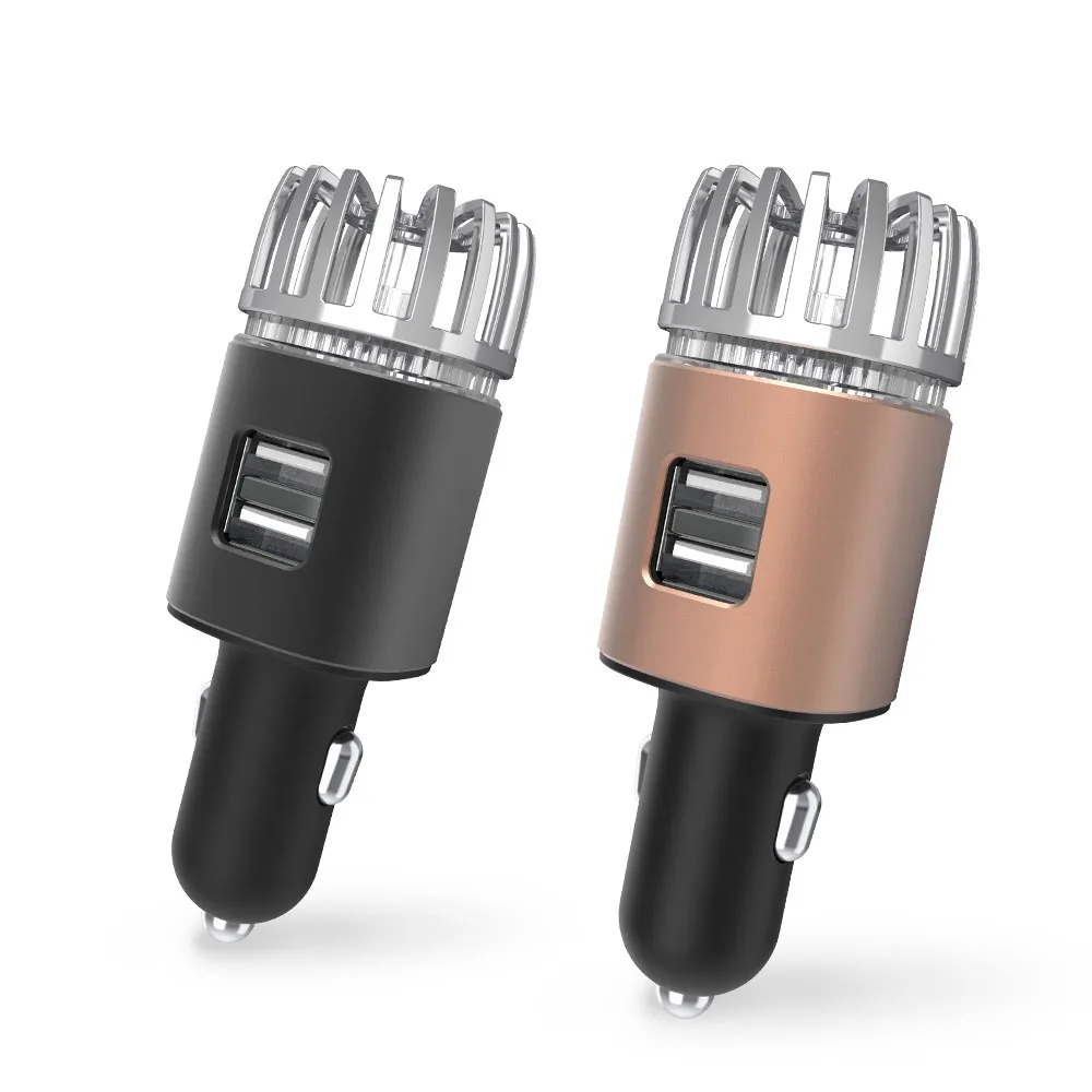 

2 In 1 Multifunctional Mini Car Ionizer Air Purifier Dual Port USB Phone Car Charger, Silver, copper, black