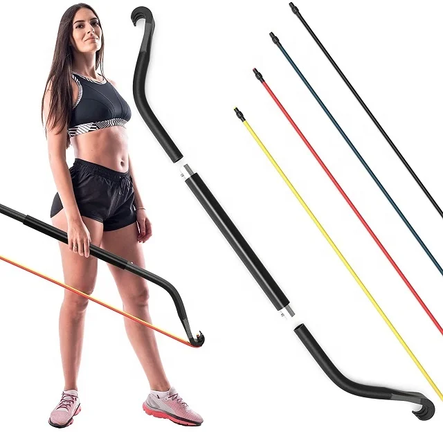 

Wellshow Sport Home Gym Collapsible Resistance Band Fitness Bow And Squat Bar System Body Workout Training Set, Black,green,pink