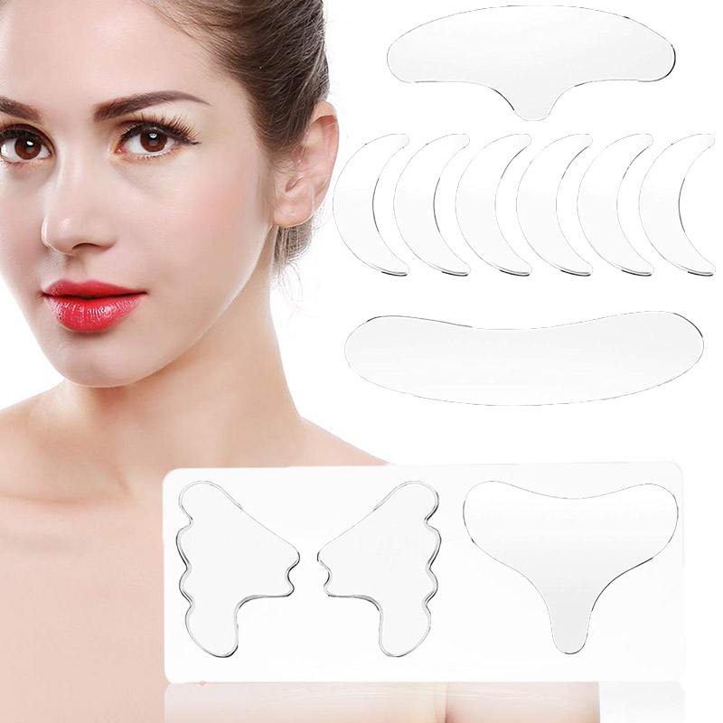 

11 Pieces Reusable Silicone Chest Pads Neck Forehead Pad Set Eye Cheek Stick Beauty Anti Wrinkle Pad, Crystal