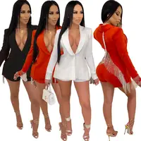 

LG3042 women personality shorts and solid jacket two piece set with tassel