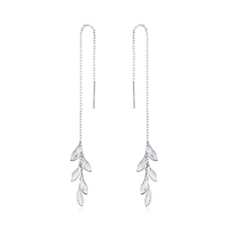 

SCE987 Elegant women fine jewelry 925 silver leaves long drop earrings