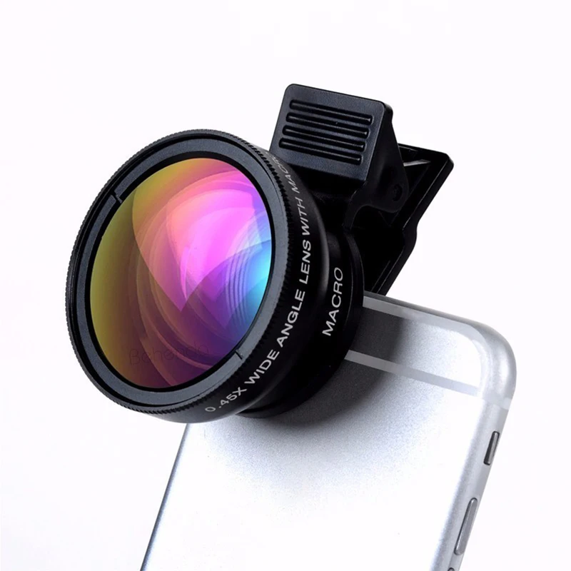 

Cell Phone Lens 0.45X Super Wide Angle 15 X Macro Lens 2 in 1 Professional HD Cell Phone Camera Lens Compatible for iPhone, Black silver golden