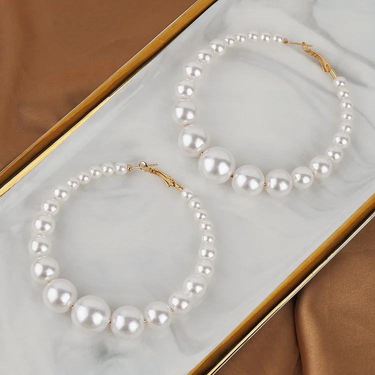 

Bohemian Style Statement Pearl Hoop Earrings Large Jewelry