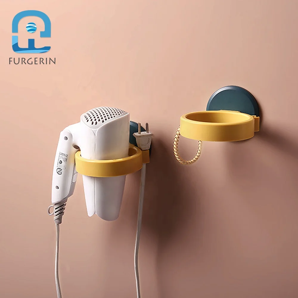 

High Quality Innovative No Punching Hair Dryer Holder ABS Bathroom Shelf Storage Hairdryer Holder, Black, white, yellow