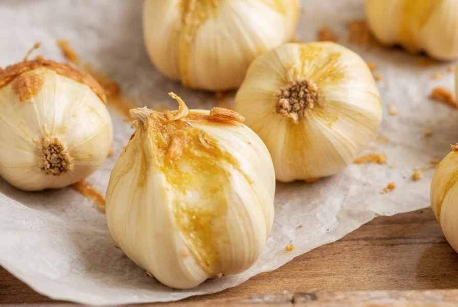 Fresh garlic cloves tossed in olive oil on baking sheet