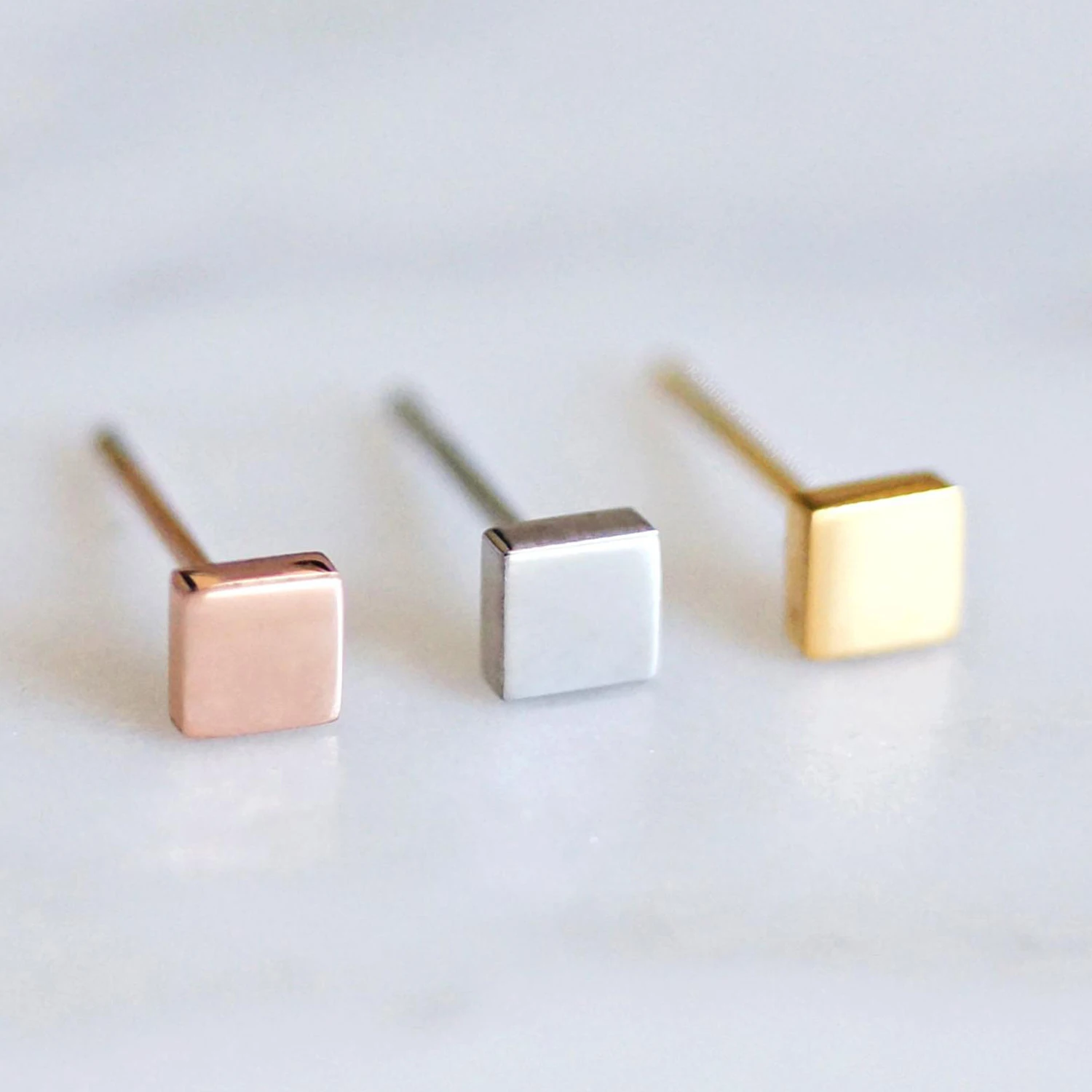 

316L stainless steel Silver 14K 18k Gold Plated Custom Earring Sets Accessories Jewelry 4MM Square Shape Stud LLEarrings, 14k gold, rose gold, silver