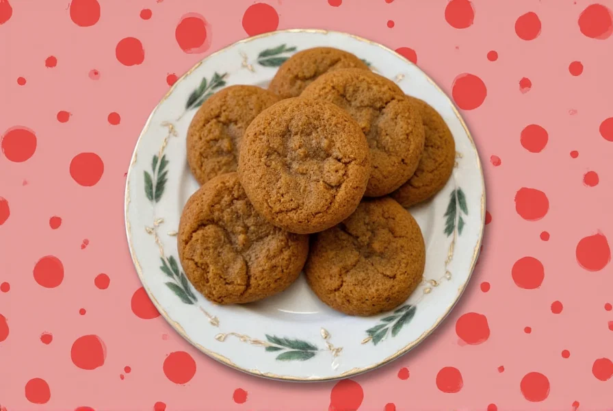 Molasses ginger cookies arranged in decorative tin with holiday ribbon, showing perfect golden brown color and spice specks