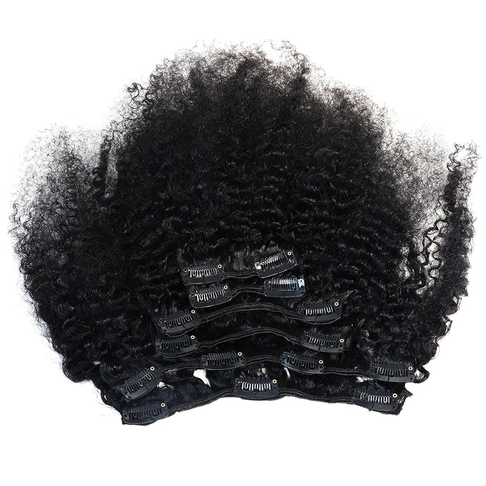 

black clip in hair extensions human hair virgin kinky curly black clip in hair extensions