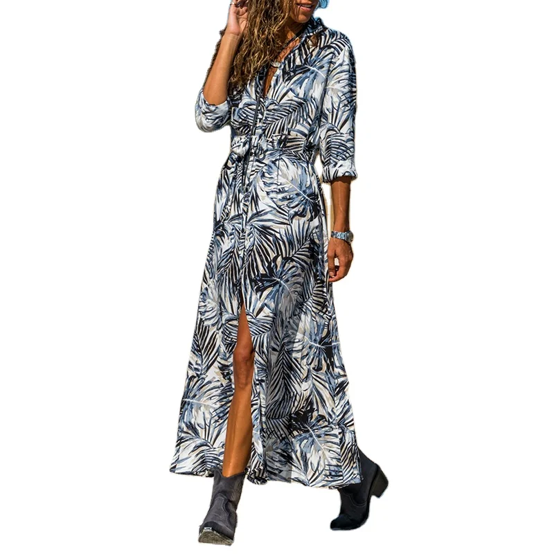 

Women Casual Summer Fashion Floral Print Evening Dresses O Neck Ladies Evening Party Long Dress, Free