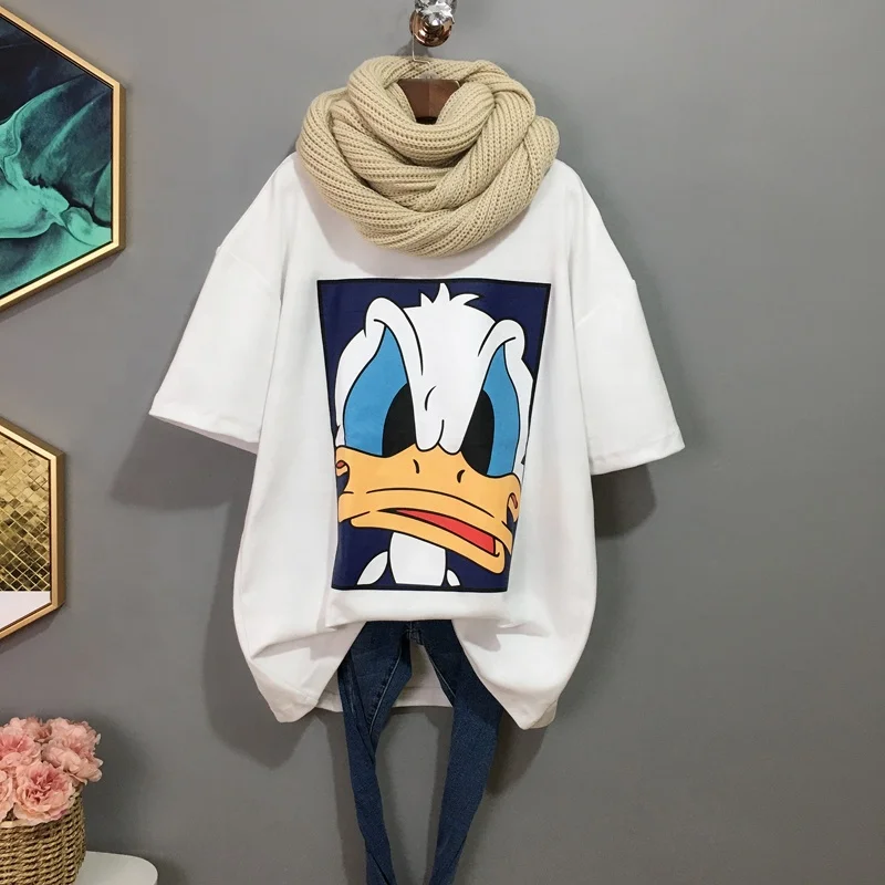 

Wholesale summer T-shirts women's fashion T-shirts women's clothing graphics black girls cartoon duck T-shirts, White
