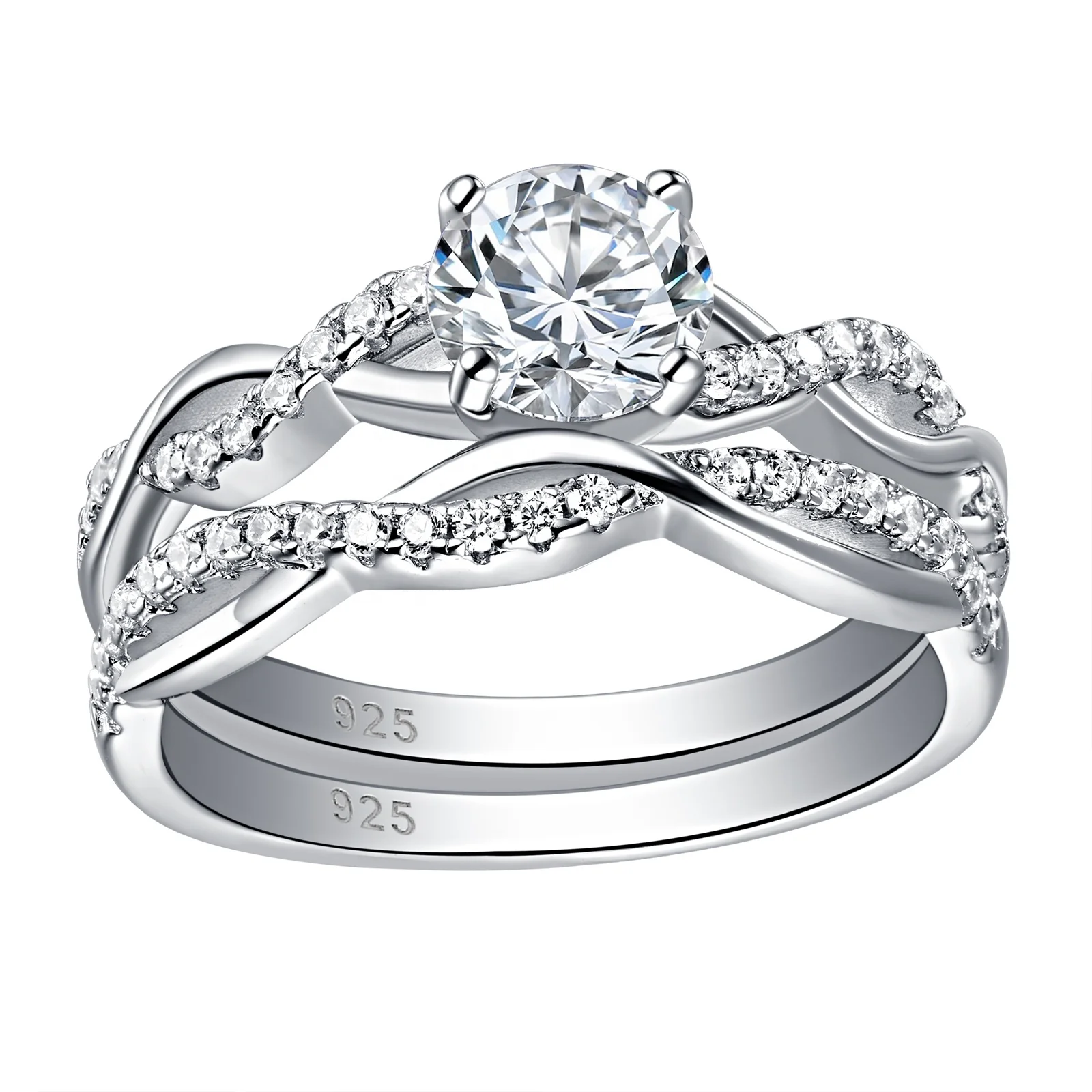 

Newshe 2 Pcs Ring Sets Twist Cross Rings Classic Jewelry For Women Perfect Cut Engagement Rings QR7628