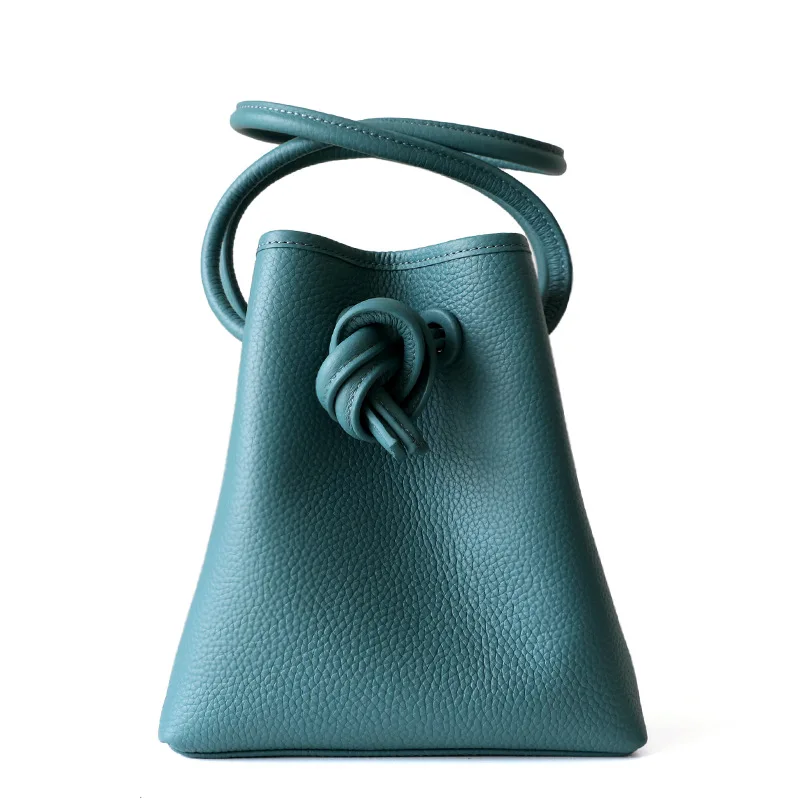 

2021 Litchi Grain Genuine Cow Leather ladies Shoulder Bucket Bags Women Handbags Female Design Purses New Design