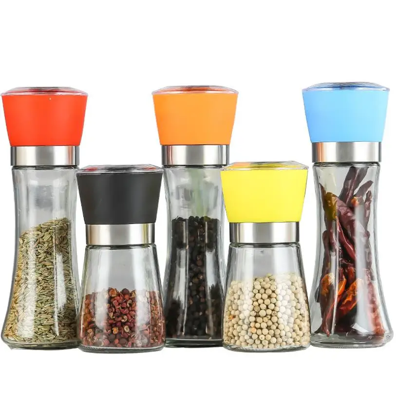 

180ml Clear Pepper Grinding Thin Glass Seasoning Bottle With Metal Lid, Black, red, yellow, blue, etc