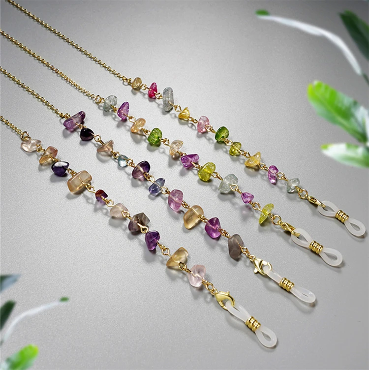 

2021 Hot Selling Color Stone Beads Facemask Holder Sunglasses Strap Eye Glasses Metal Chain