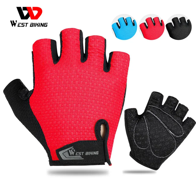 

WEST BIKING Spring Autumn Comfortable Bike Gloves Black Half Finger Bicycle Gloves Unisex Breathable Shockproof Cycling Gloves, Black,red,blue