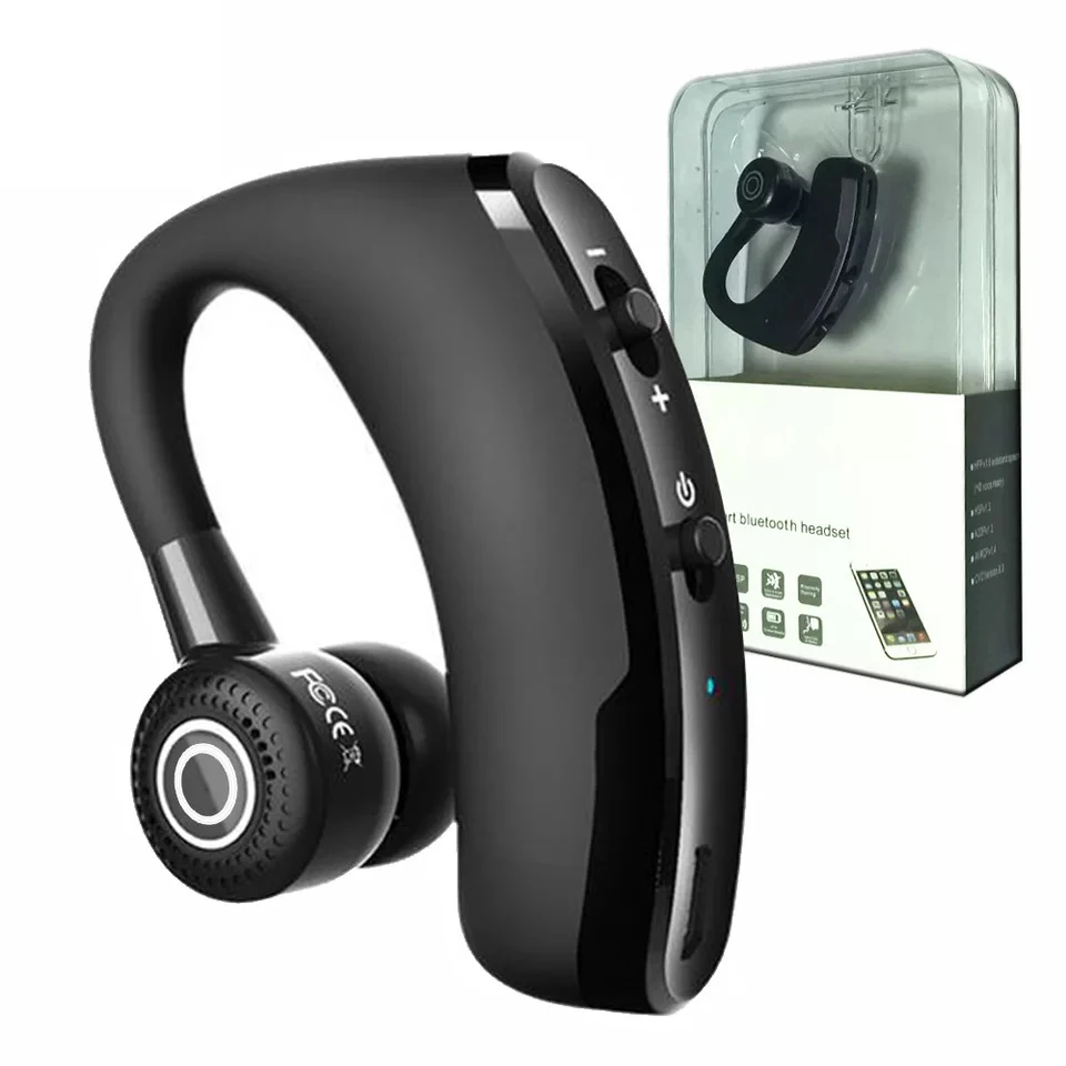 

Wholesale V8 V8S V9 Ear hook BT headset 270 degree rotation voice control call single ear earphone headphone, Black