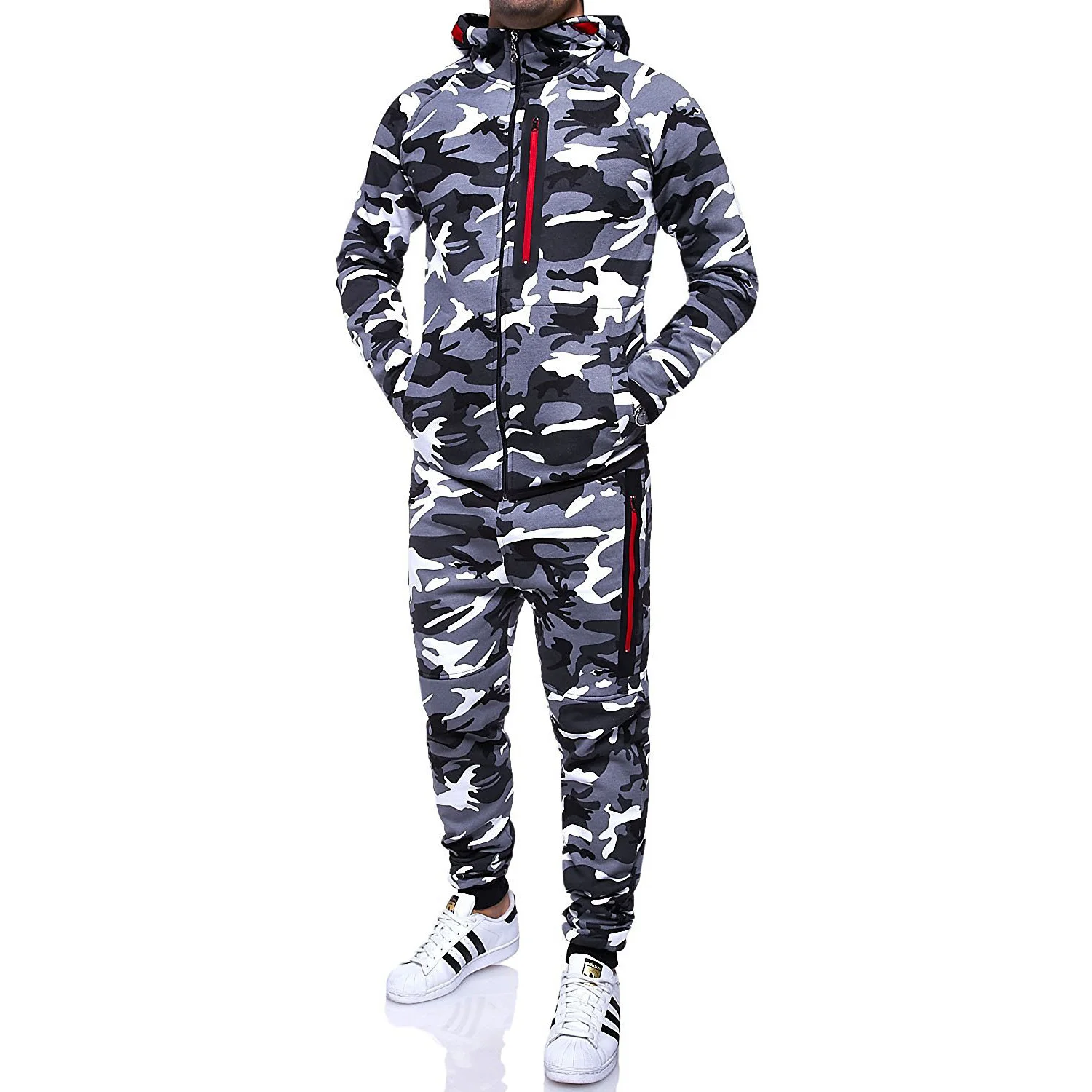 Wholesale Mens Sweat Suits Sets Joggers Camouflage Printed Fitness