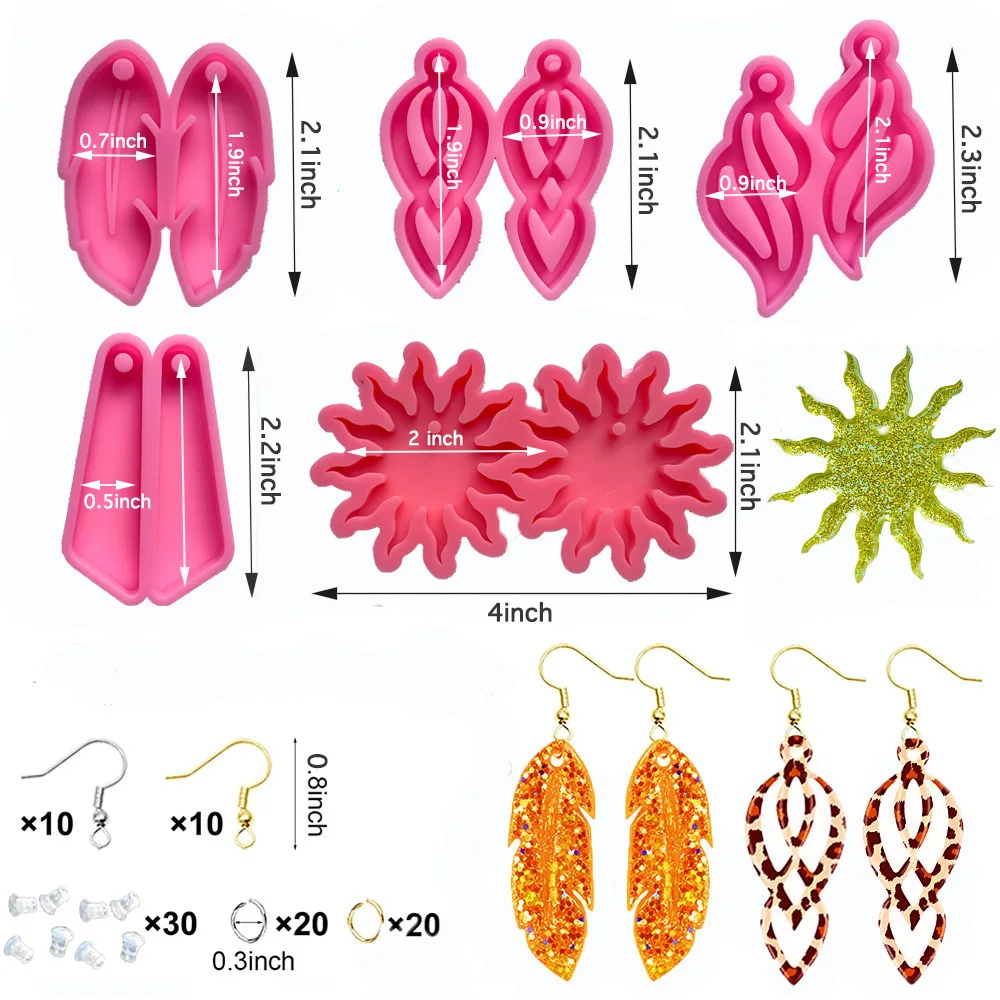 

0324 DIY Crystal Epoxy Multi-Style Set Earrings Earrings Feather Pendants Resin Silicone Mold, Pink