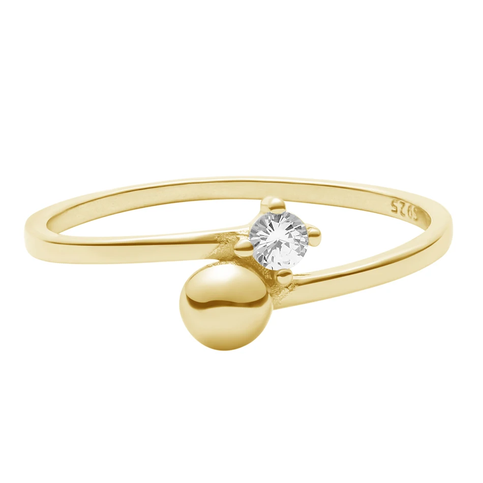

Trendy high quantity 925 Sterling Silver Cubic zircon Ring 14K Gold Plated ring stone ball Finger Ring For Woman