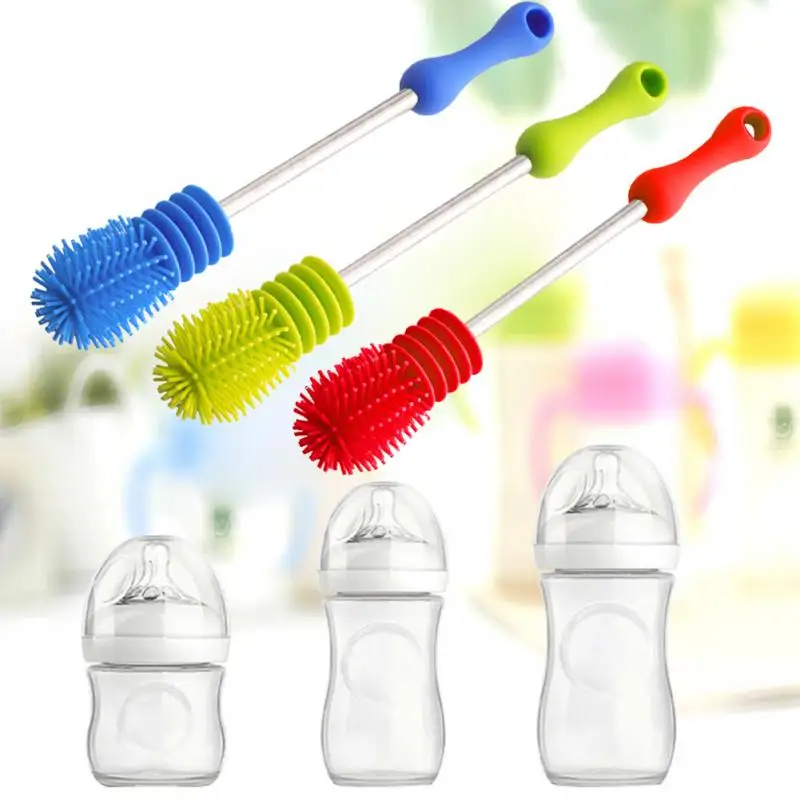 

Silicone baby bottle Brush Multifunctional Long Handle Cleaning Rotary Long Handle Scrubbing Baby Milk Bottle Brush Cleaner, Customized