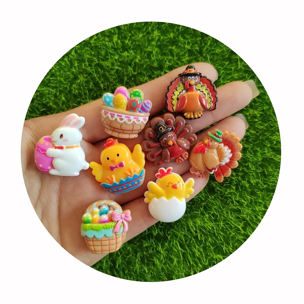 

New Assorted Resin Easter Theme Slime Charms Rabbit Basket Eggs Chicken Turkey Flatback Cabochons For Scrapbooking Decor