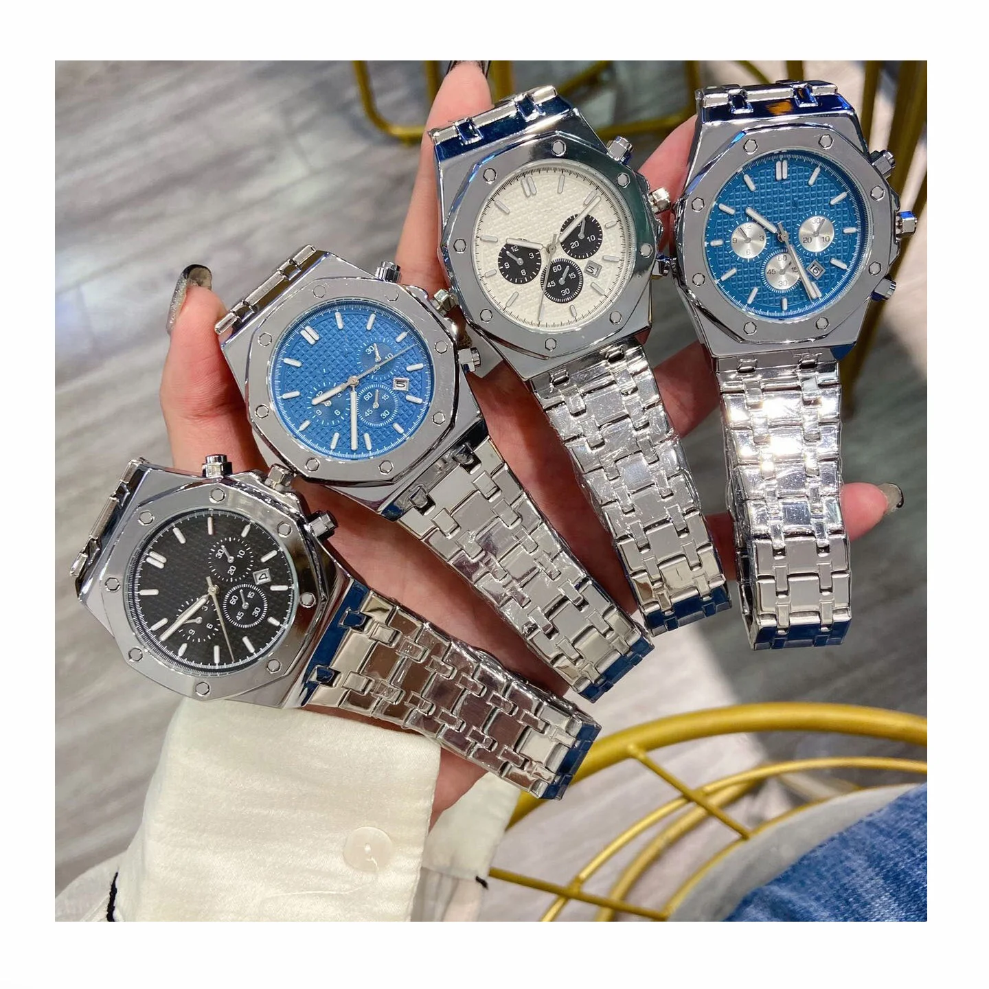 

HOT A P style men Luxury Brand Quartz Movement watch Stainless Steel Business Luminous wristwatch Waterproof