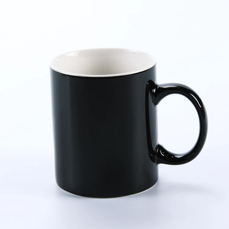 

Wholesale custom printed two color straight 11oz black coffee cup mugs for cafe, White + black, or customized color