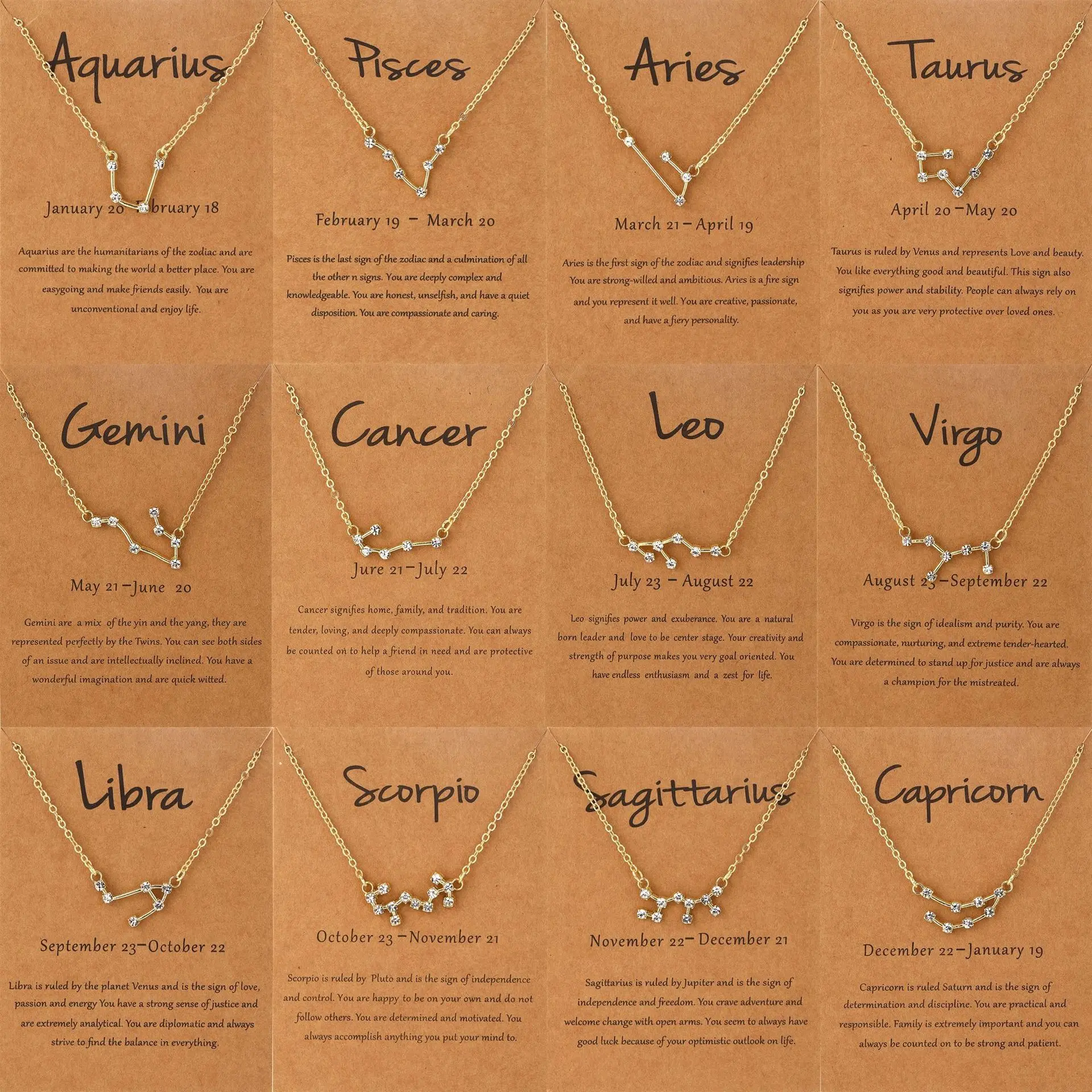 

Dainty Silver Gold Plated Crystal Zircon Astrology Horoscope Pendant 12 Zodiac Sign Necklace Jewelry For Women