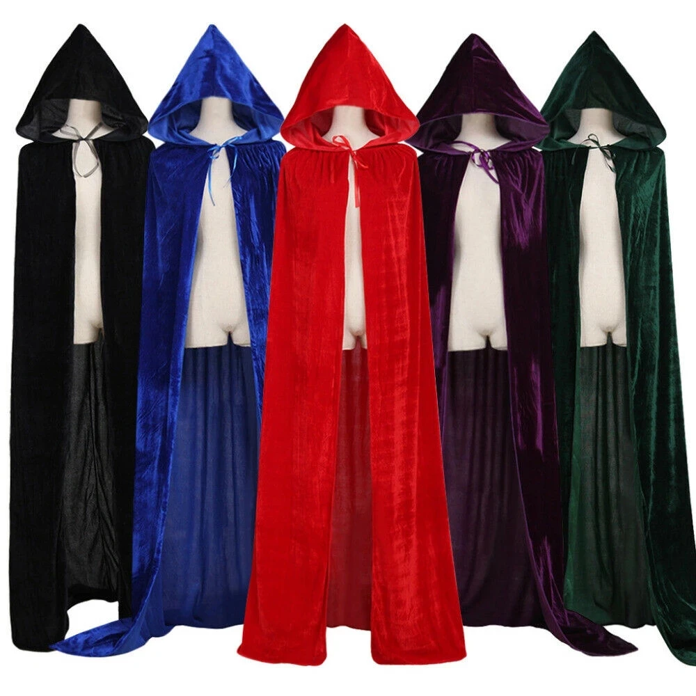 

Adult Halloween Velvet Cloak Cape Hooded Medieval Costume Witch Wicca Vampire Halloween Costume Dress Coats 9 Colors