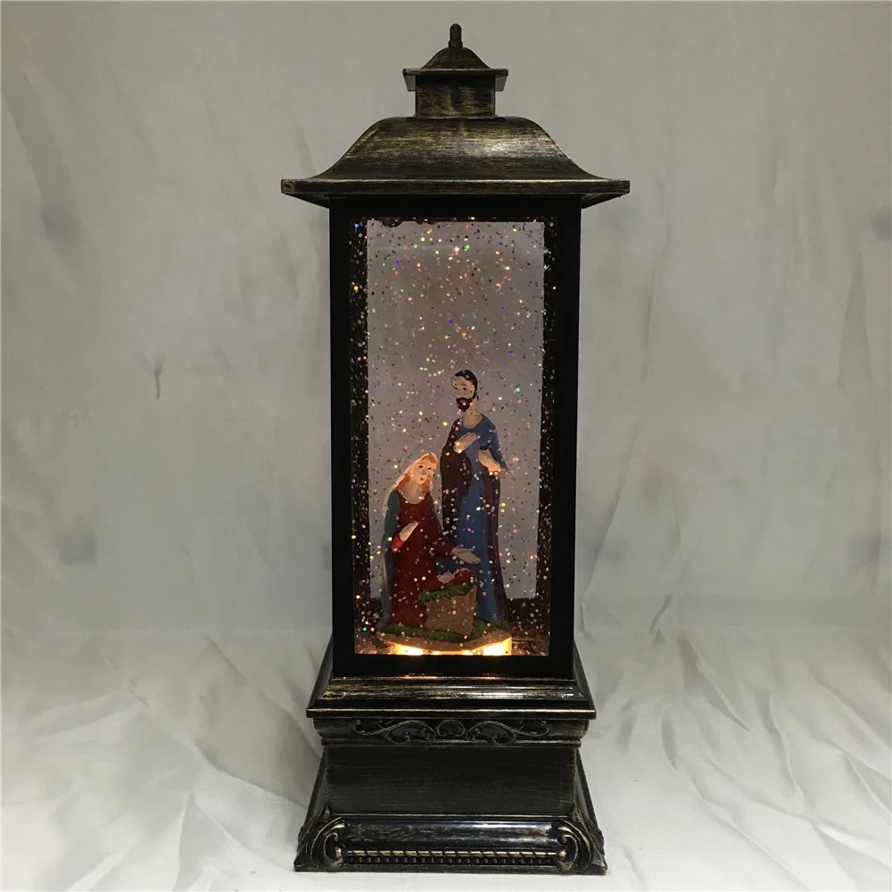 Led Light Christmas Religious Tabletop Lantern With Nativity