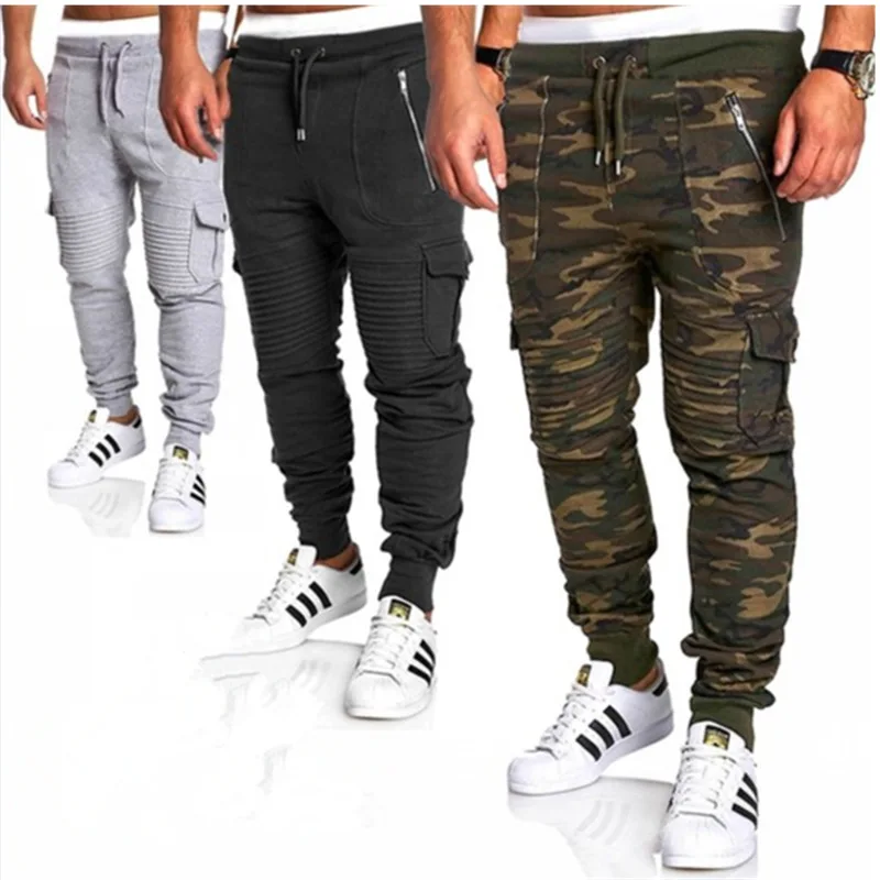 

Custom Guys Contrast Binding Drawstring Waist Zip Up Pocket Camo Pants, Customize color