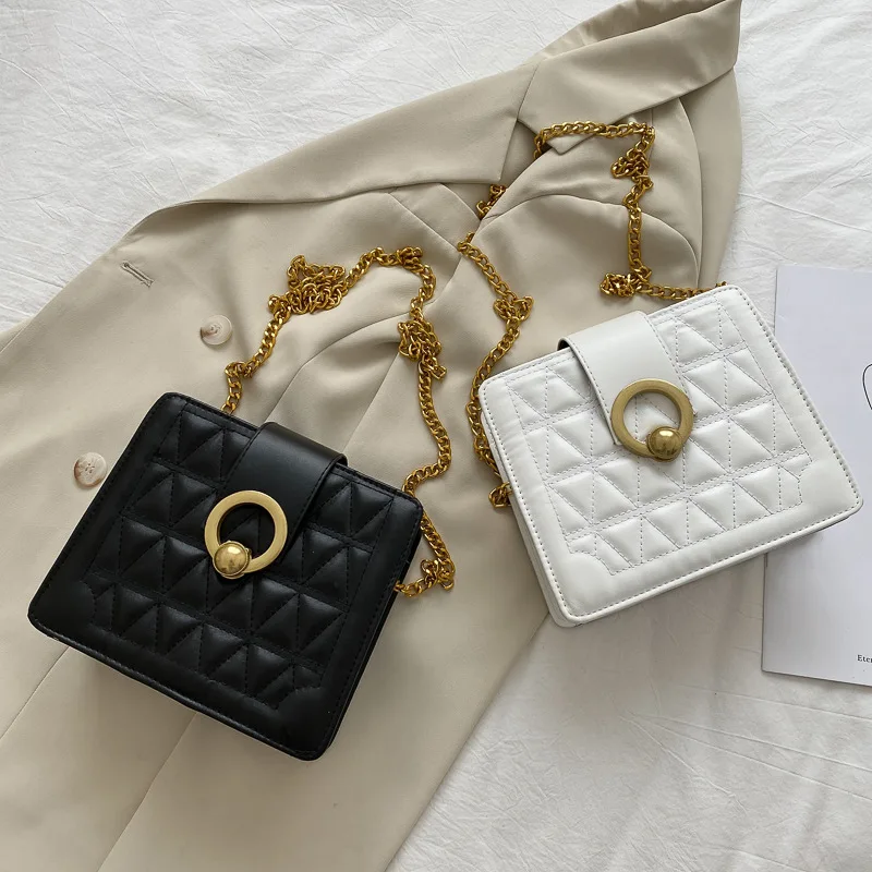 

2021 summer factory Wholesale diamond lattice square chain Women Bags pu leather totes shoulder bag female, Customizable
