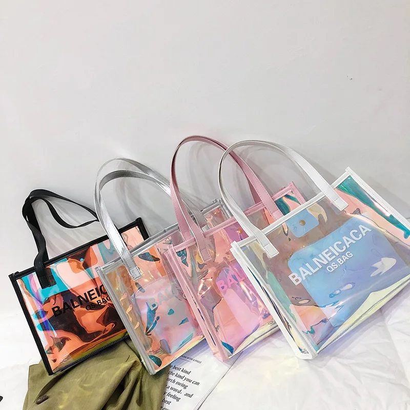 

2020 fashion tote bag new design tote bag pvc custom logo holographic bags