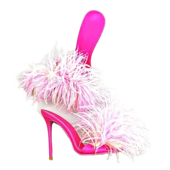

New Arrivals Women Shoes 2021 Pointed Spike Heel Women Feather Sandals, Hot pink/blue