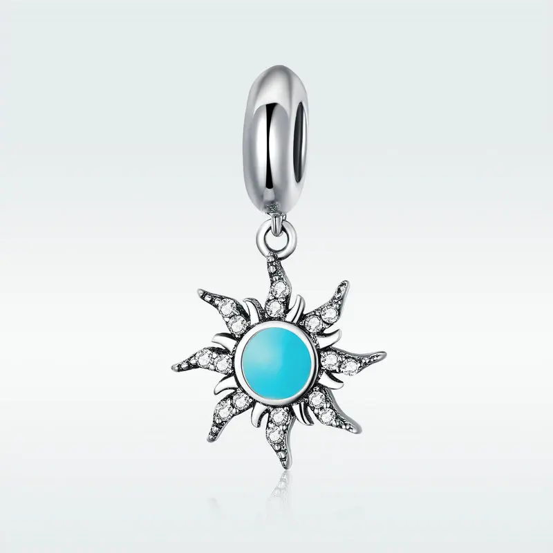 

100% 925 Sterling Silver Blue Sun Clear CZ Pendant Charms fit Original Bracelets & Necklaces Jewelry Gift