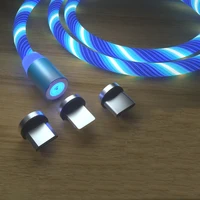 

AORAX 2019 newest LED light Flowing cable USB line 3 in 1 Magnetic phone Charging Cable For Android for IOS for Type C