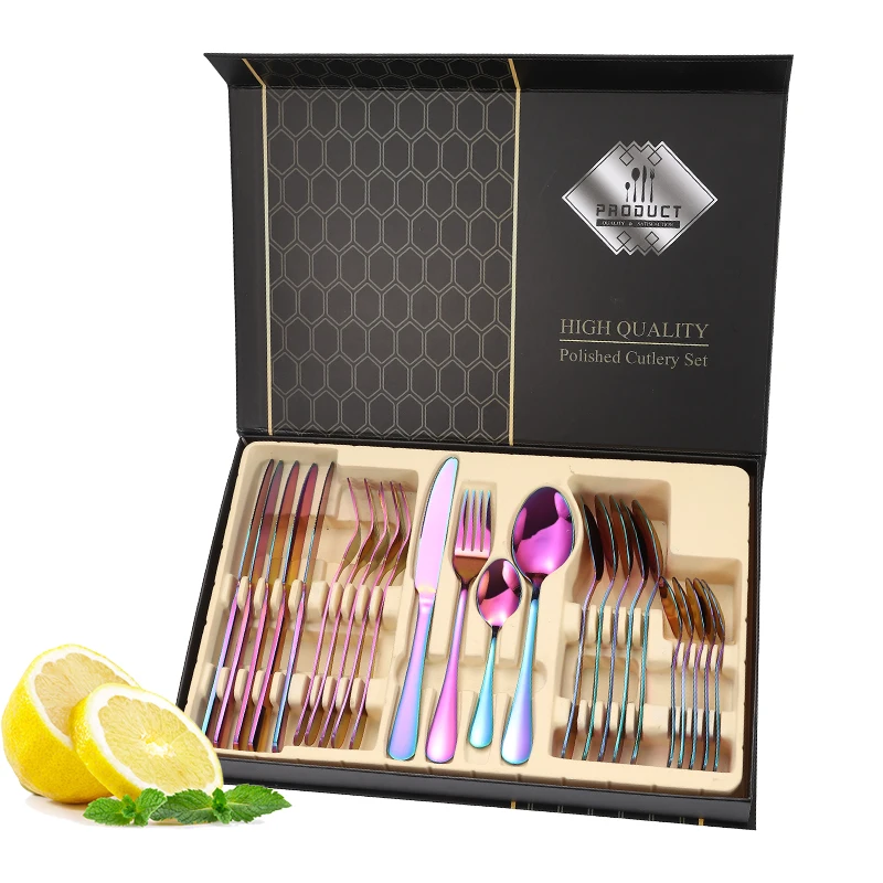 

Manufacturer Wholesale Stainless Steel 24pcs Luxury Unique Reusable Wedding Gold Cutlery Set, Customized