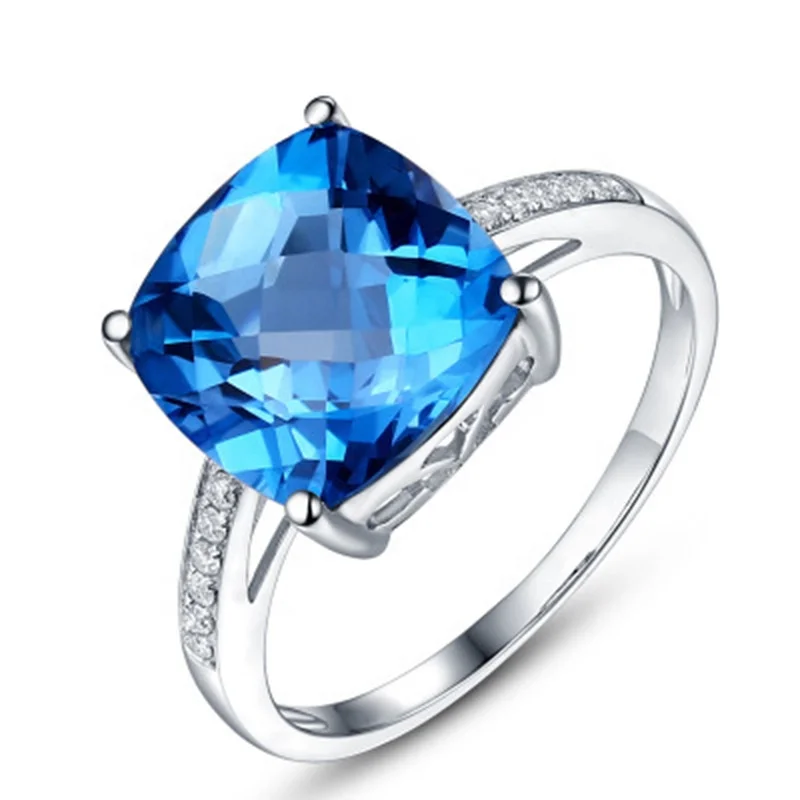 

Fashion Elegant Sea Blue Zircon Ring For Lady Valentine's Day Jewelry Open Size Rings Women Birthday gift