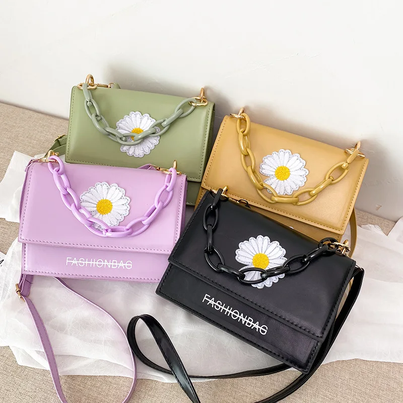 

Fashion Acrylic chains handbags women flower letter pattern hand bag crossbody purse 2021, Customizable