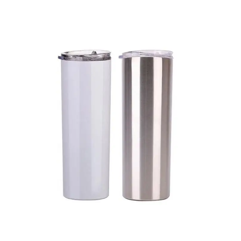 

C11 20oz Slim Tumblers sublimation blanks Slim Cup Stainless Steel Double Wall Mugs with Lid and plastic straw
