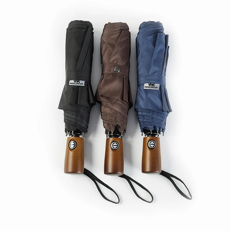 

high-end atmosphere Automatic umbrella with wooden handle self-motion lotus leaf effect umbrella