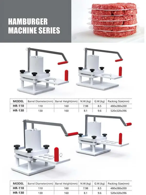 Spain 130MM &55MM HORUS hand press meat beef burger patty making machine mixer machine for hamburger