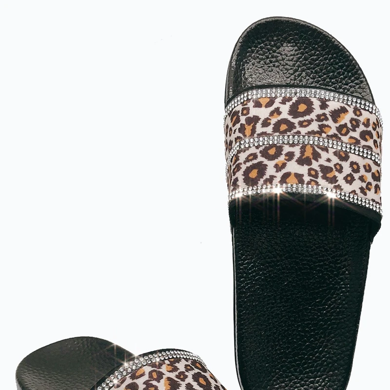 

New Design Women Leopard Rhinestone Slides Leopard Sandals Fashion Lady Leopard Diamond Slippers