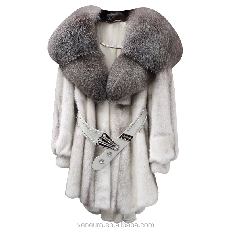 

Wholesale Natural Color Luxury Style Big Fur Collar Jacket Women Winter Mink Fur Coat